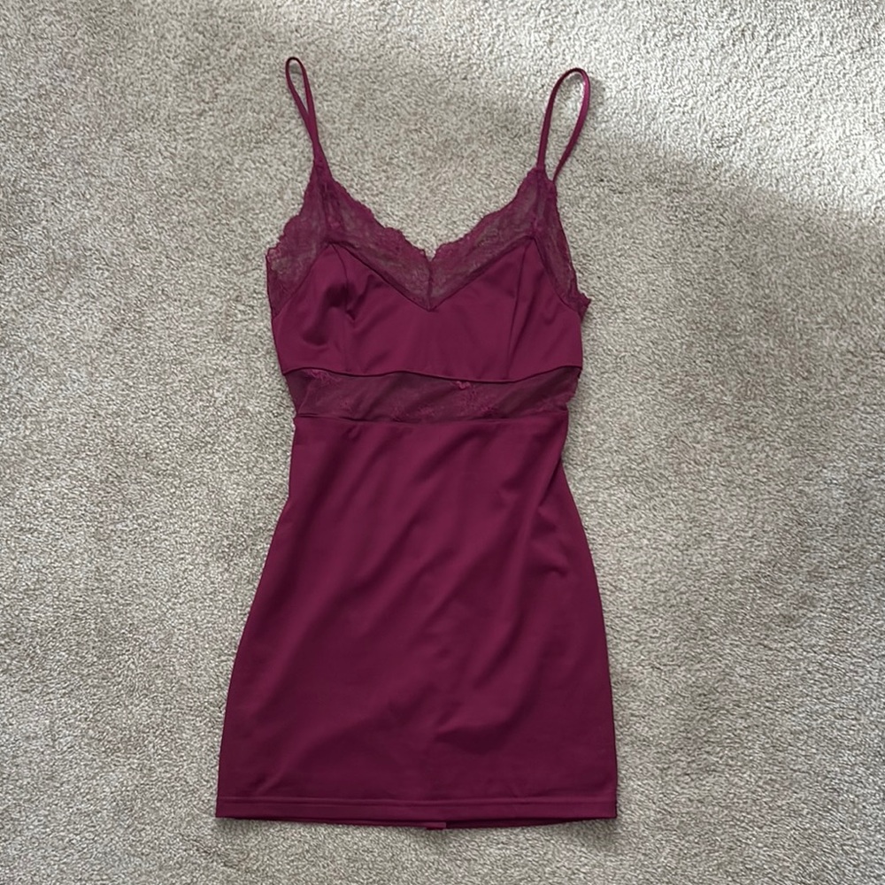 Blue Blush mini maroon lace dress